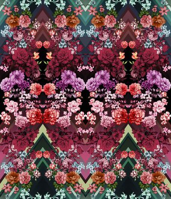 花卉 镜像  对称 几何印花华亿平台图片