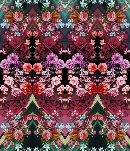 花卉 镜像  对称 几何印花华亿平台图片