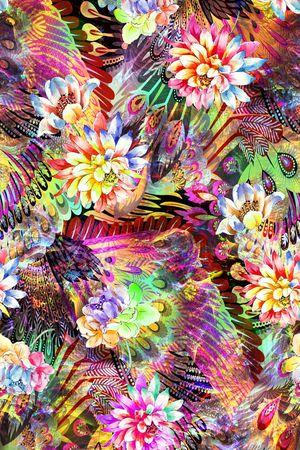 炫彩 中国风 花卉 翅膀印花华亿平台图片