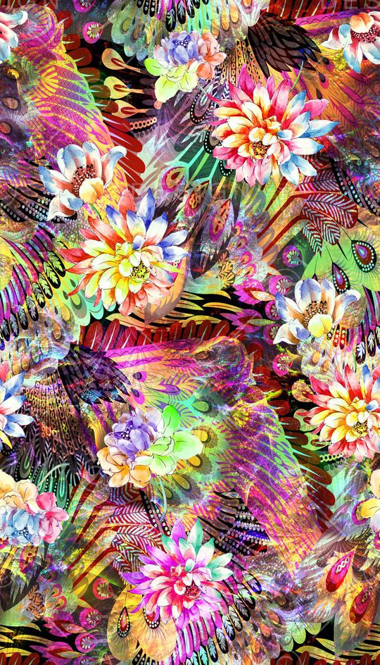 炫彩 中国风 花卉 翅膀印花华亿平台图片