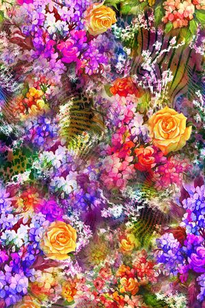 花卉 满底 迷人花卉 多彩印花华亿平台图片