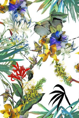 清新 淡雅 白底花卉 印花华亿平台图片