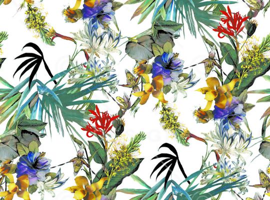 清新 淡雅 白底花卉 印花华亿平台图片