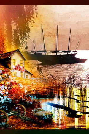 方巾 边框 风景方巾 边框 油画 风景 景色印花华亿平台图片