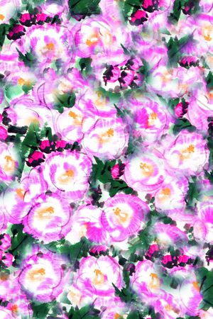 手绘 抽象 花卉 满底 水彩 水墨印花华亿平台图片