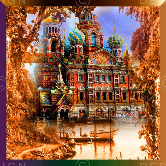 方巾 边框 油画 风景 景色 建筑印花华亿平台图片