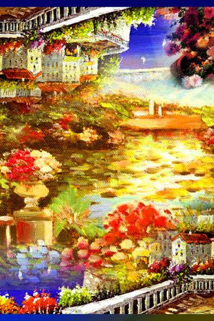 方巾 边框 油画 风景 景色 花园印花华亿平台图片