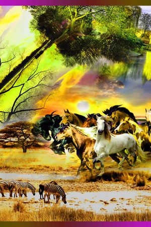 方巾 边框 油画 风景 景色 动物 马匹印花华亿平台图片