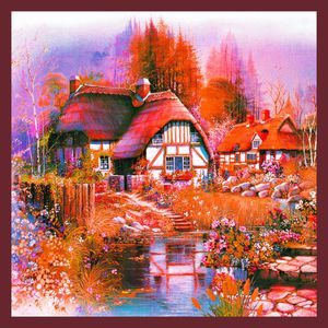 方巾 边框 油画 风景 景色印花华亿平台图片