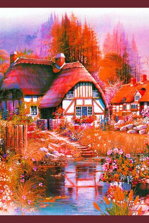 方巾 边框 油画 风景 景色印花华亿平台图片