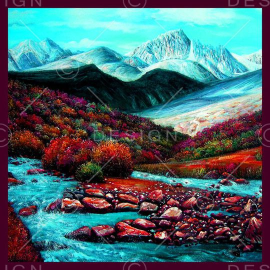 方巾 边框 油画 风景 景色印花华亿平台图片