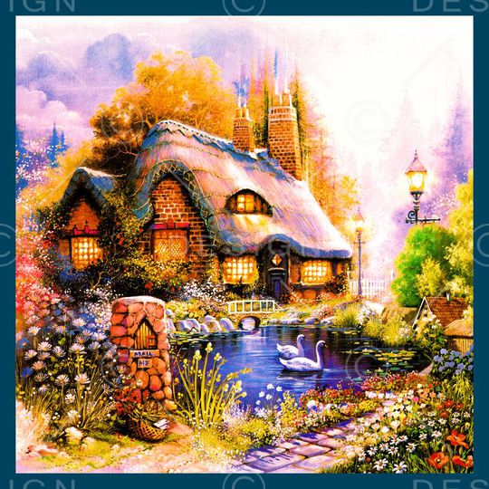 方巾 边框 油画 风景 景色印花华亿平台图片