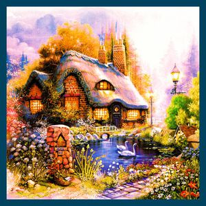 方巾 边框 油画 风景 景色印花华亿平台图片