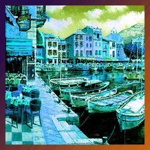 方巾 边框 油画 风景 景色印花华亿平台图片