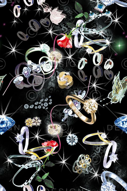 珠宝 璀璨 宝石 首饰 钻石 黑底 闪烁 富贵 印花华亿平台图片