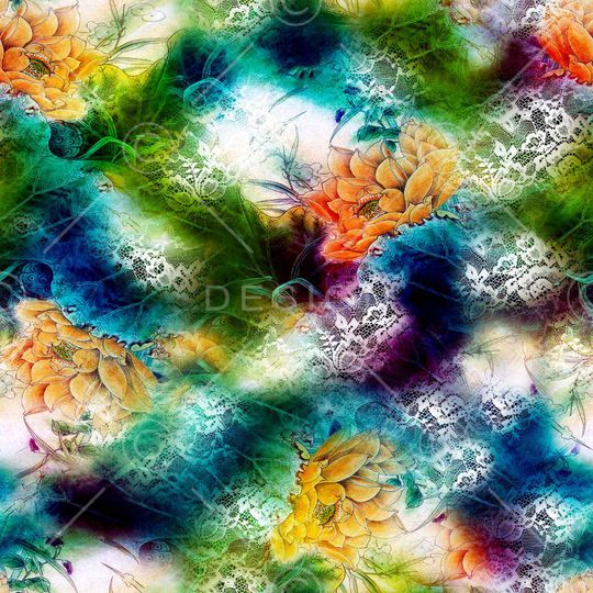 花卉 莲花 荷花 中国风 工笔画 炫彩 重彩印花华亿平台图片