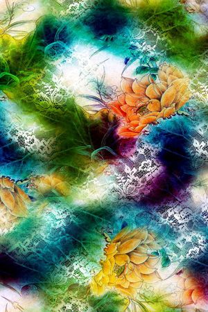 花卉 莲花 荷花 中国风 工笔画 炫彩 重彩印花华亿平台图片