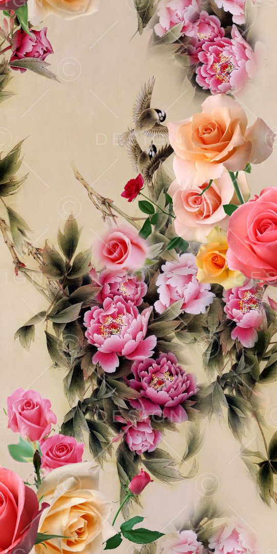 工笔画 牡丹 国画 花卉印花华亿平台图片