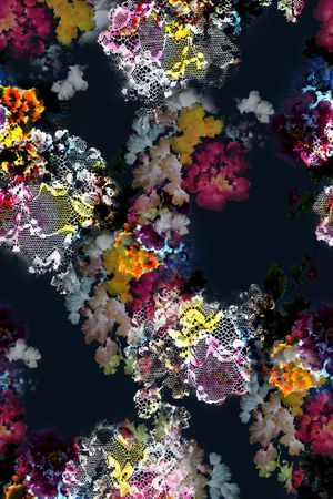 老年装 老年人 花卉 黑底 高贵印花华亿平台图片