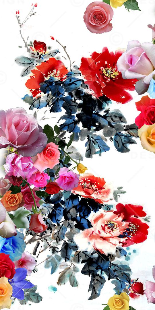 写意 中国风 国画 花卉 牡丹印花华亿平台图片