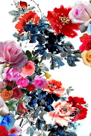 写意 中国风 国画 花卉 牡丹印花华亿平台图片