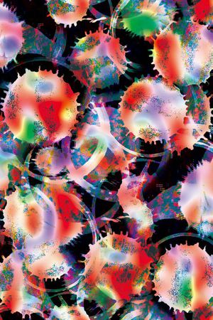 墨滴 黑底  炫彩 圆圈 抽象 水滴 光线印花华亿平台图片