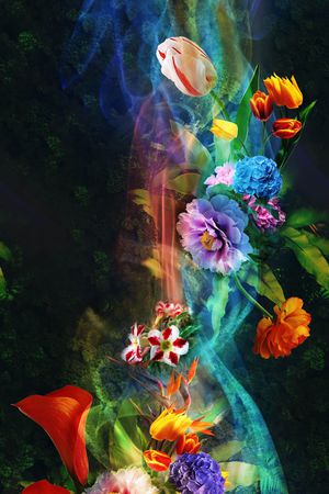 定位 炫彩 花卉 烟雾 黑底 大气印花华亿平台图片