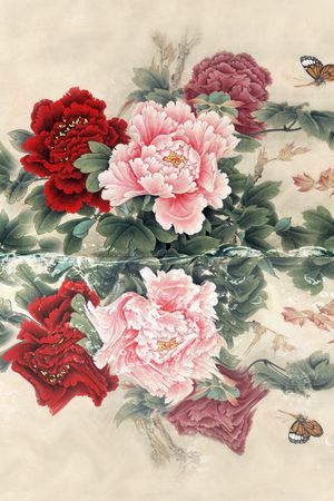 定位 中国风 工笔画 牡丹 清新 淡雅印花华亿平台图片