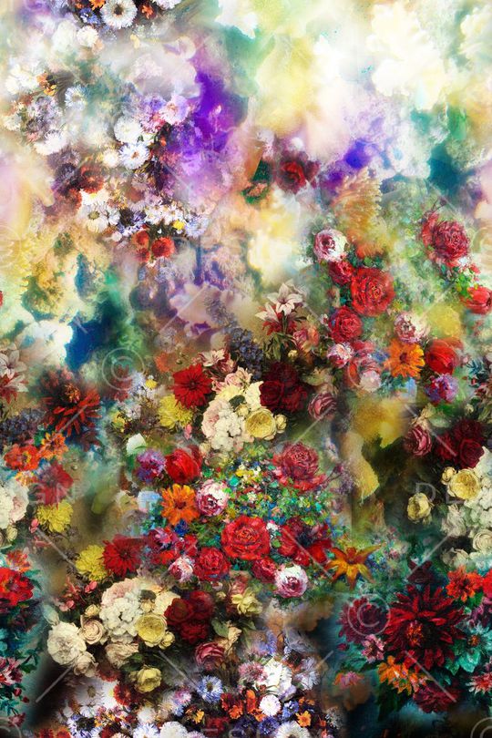 定位 花卉 油画 肌理印花华亿平台图片