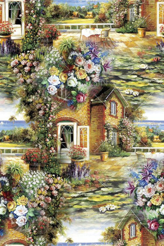 定位 房子 风景 油画印花华亿平台图片