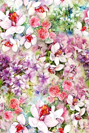 清新 淡雅 花卉 水彩 手绘印花华亿平台图片