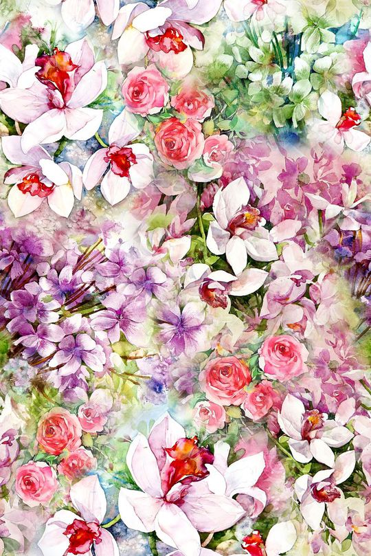 清新 淡雅 花卉 水彩 手绘印花华亿平台图片