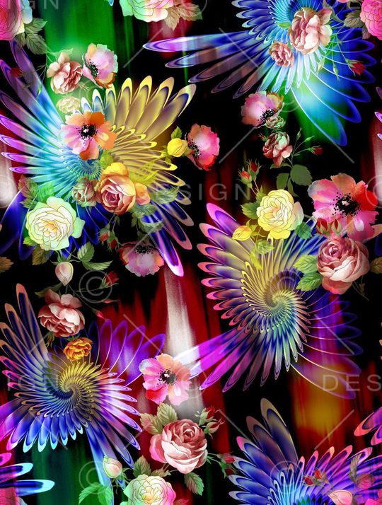 绚丽 华丽 富贵 抽象画 翅膀纹印花华亿平台图片