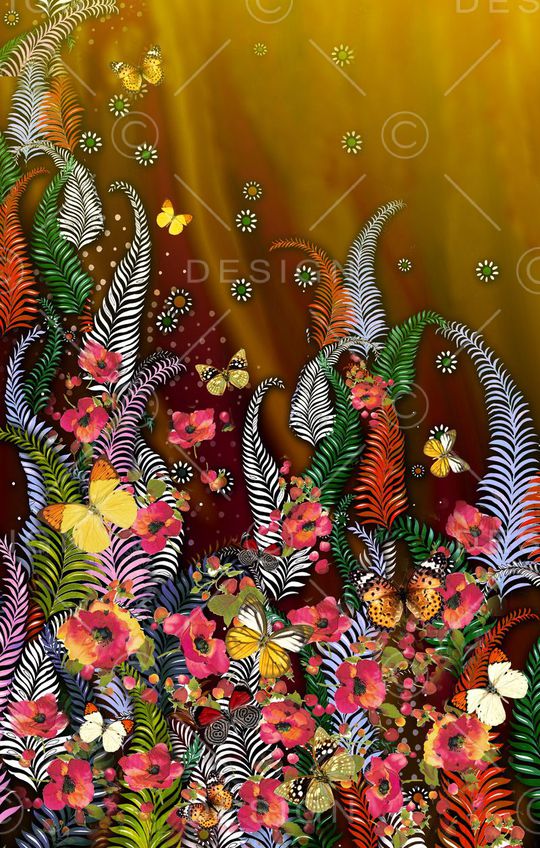 定位 花卉 蝴蝶 植物印花华亿平台图片