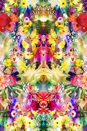 对称 镜像 花卉 炫彩 迷人花卉 写实 照片 数码印花华亿平台图片