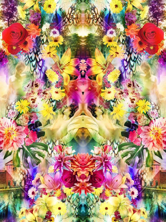 对称 镜像 花卉 炫彩 迷人花卉 写实 照片 数码印花华亿平台图片