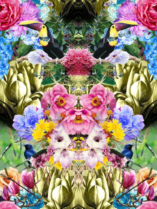 对称 镜像 花卉 炫彩 迷人花卉 写实 照片 数码印花华亿平台图片