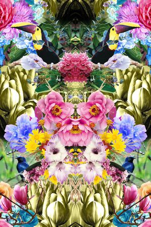 对称 镜像 花卉 炫彩 迷人花卉 写实 照片 数码印花华亿平台图片