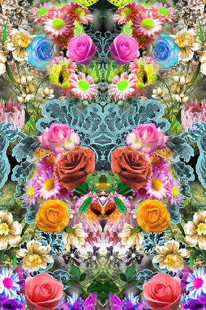 对称 镜像 花卉 炫彩 迷人花卉 写实 照片 数码印花华亿平台图片