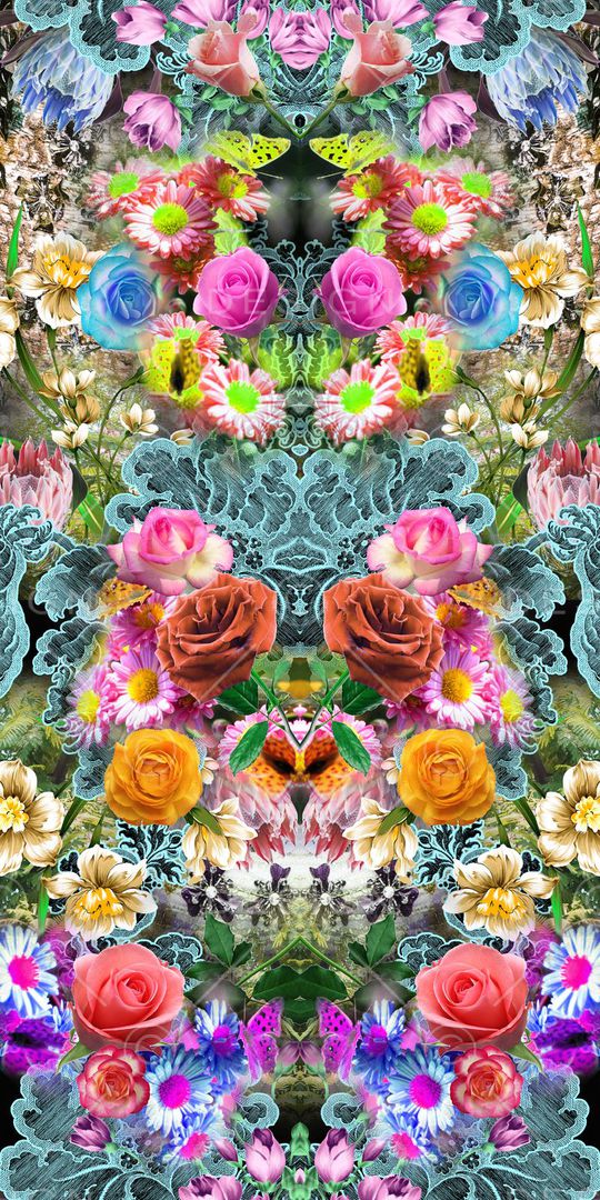 对称 镜像 花卉 炫彩 迷人花卉 写实 照片 数码印花华亿平台图片