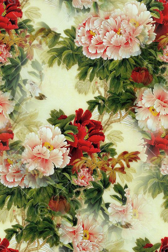 中国风 工笔画 牡丹 印花华亿平台图片