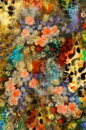 豹纹 花卉 油画 肌理 迷人印花华亿平台图片