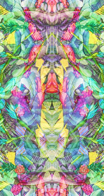 253348-对称热带花卉椰树花朵植物组合