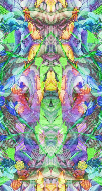 253349-对称热带花卉椰树花朵植物组合