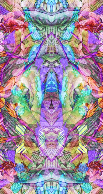 253350-对称热带花卉椰树花朵植物组合