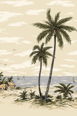 热带风情 椰树 植物 风景印花华亿平台图片