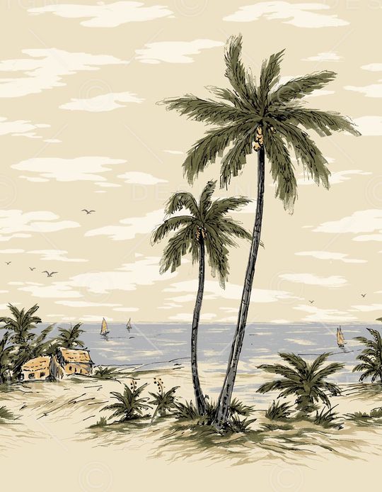 热带风情 椰树 植物 风景印花华亿平台图片
