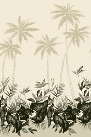 热带风情 椰树 植物 风景印花华亿平台图片