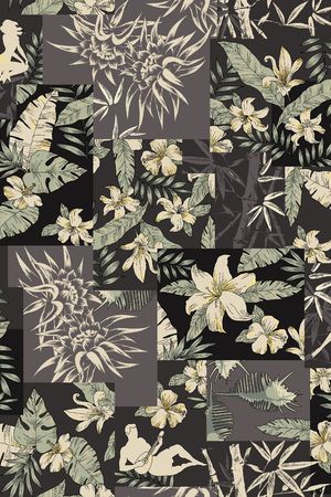 热带 植物 花卉 方块印花华亿平台图片