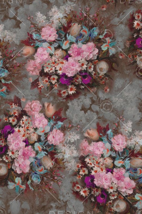 复古 古典 花卉 油画印花华亿平台图片